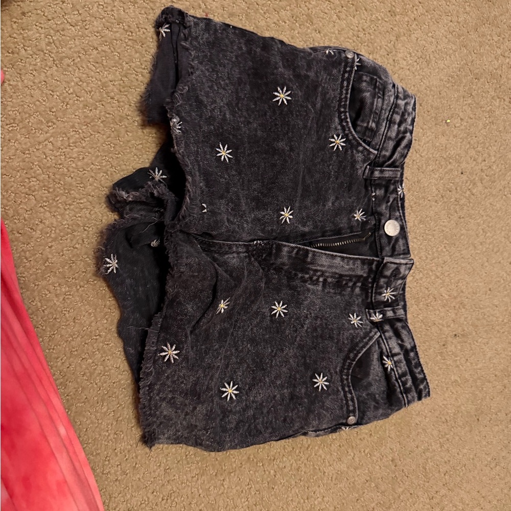 art class Black Acid-Wash Denim Skort with White Star Embroidery
